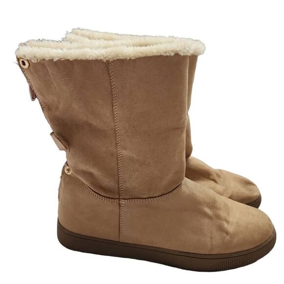 Cat & Jack Girls Faux Suede & Fur Tan Boots - Size 6 - Picture 1 of 7